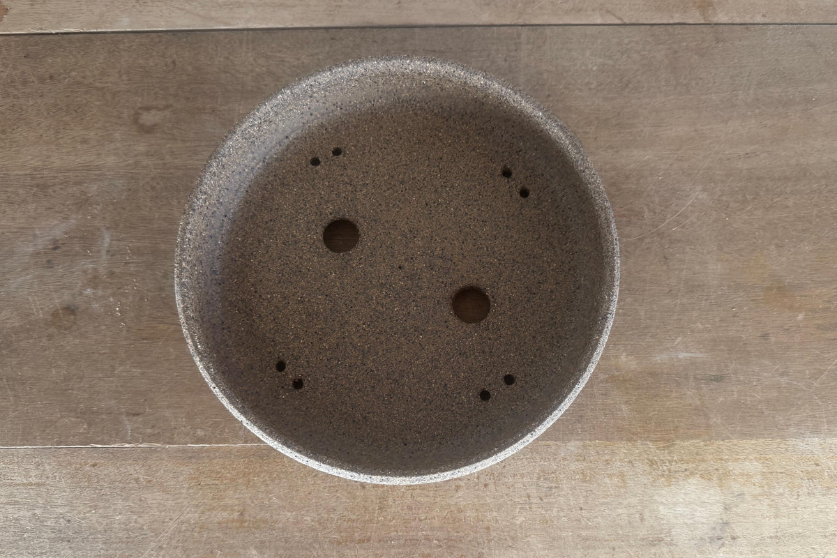 Round 22cm Brown Smooth Stoneware Bonsai Pot