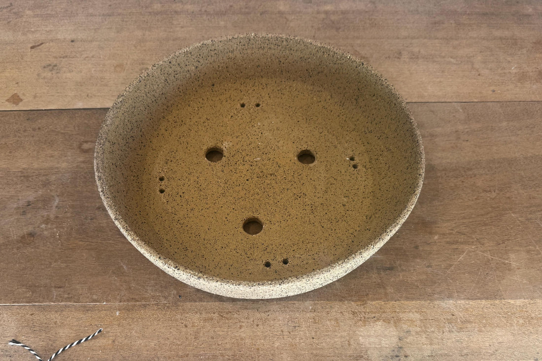 Round 30cm Brown Smooth Stoneware Bonsai Pot
