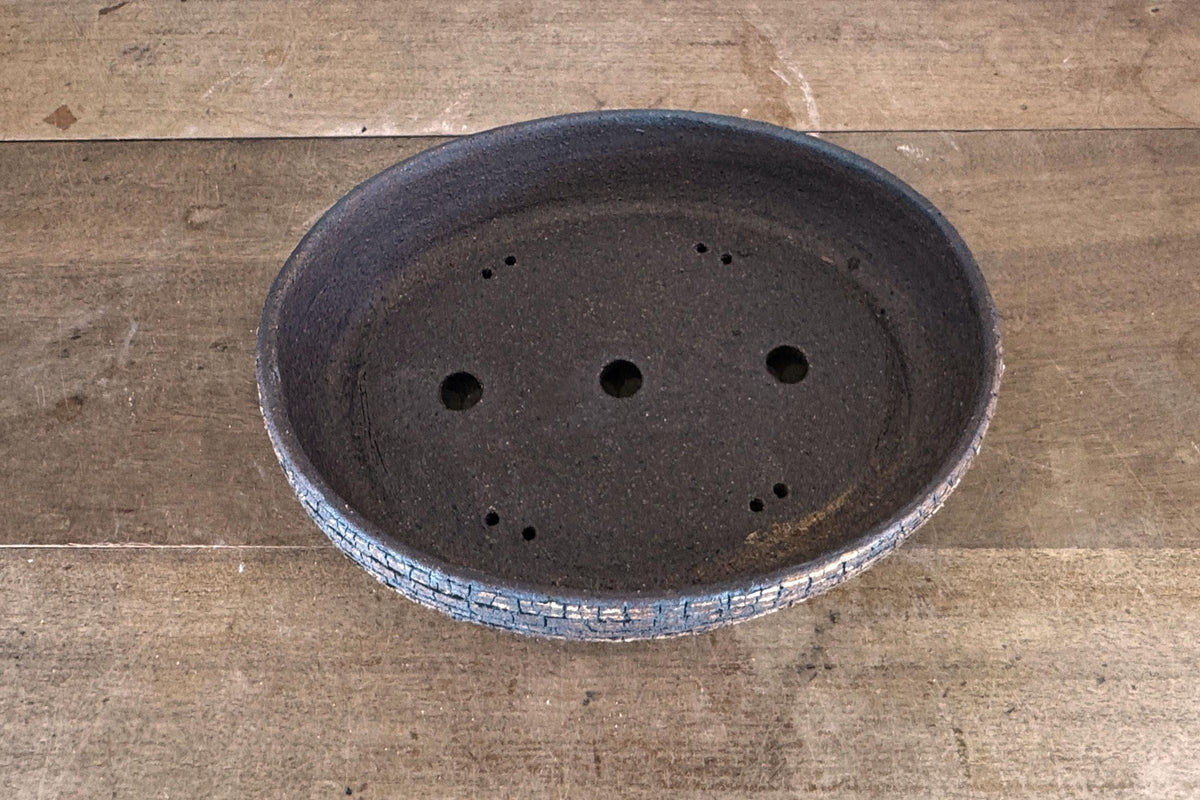 Oval 31cm White and Brown Stoneware Unglazed Bonsai Pot