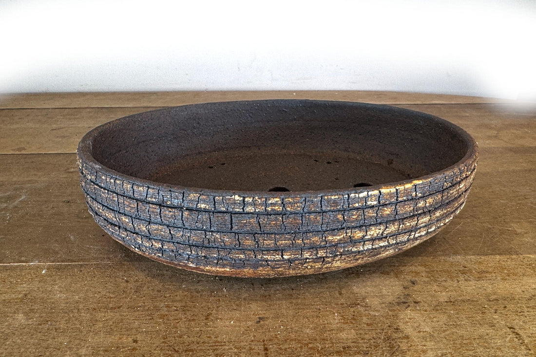 Oval 31cm White and Brown Stoneware Unglazed Bonsai Pot