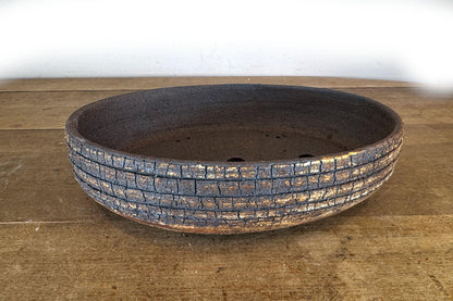 Oval 31cm White and Brown Stoneware Unglazed Bonsai Pot