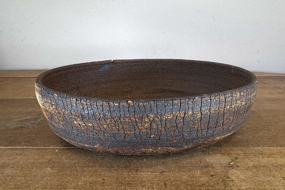 Oval 35.5cm White and Brown Stoneware Unglazed Bonsai Pot