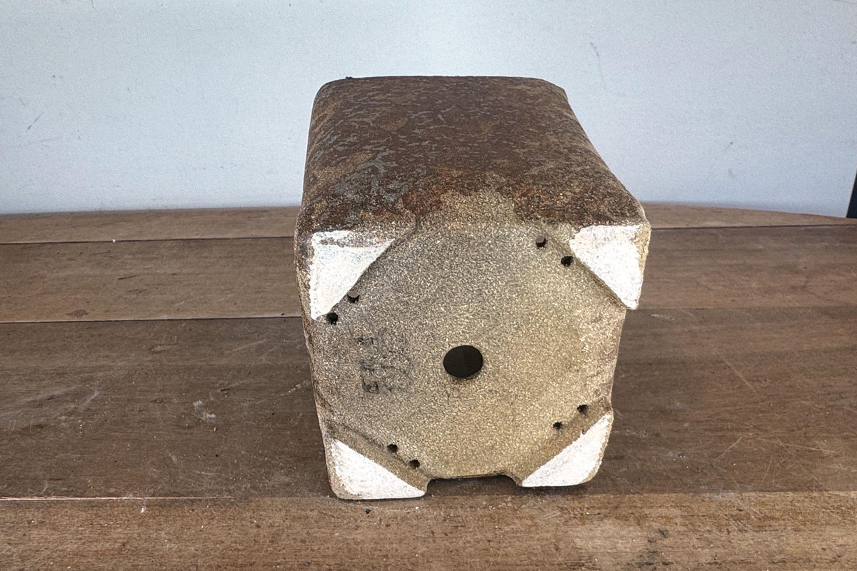 18.5cm Square Cascade Brown Woodash Finish Stoneware Bonsai Pot