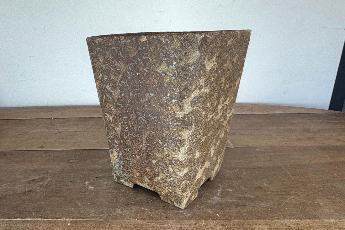 18.5cm Square Cascade Brown Woodash Finish Stoneware Bonsai Pot