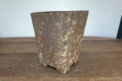 18.5cm Square Cascade Brown Woodash Finish Stoneware Bonsai Pot