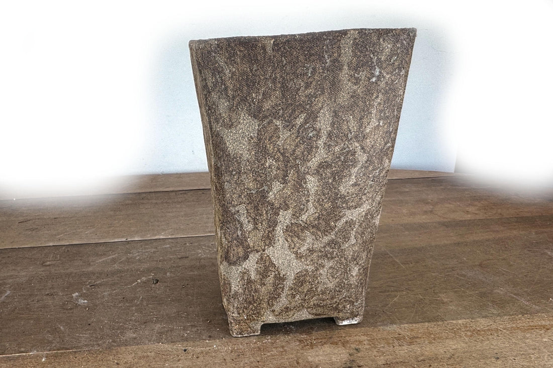 15.5cm Square Cascade Brown Woodash Finish Stoneware Bonsai Pot
