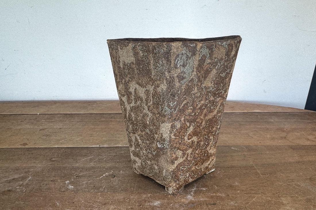 15.5cm Square Cascade Brown Woodash Finish Stoneware Bonsai Pot