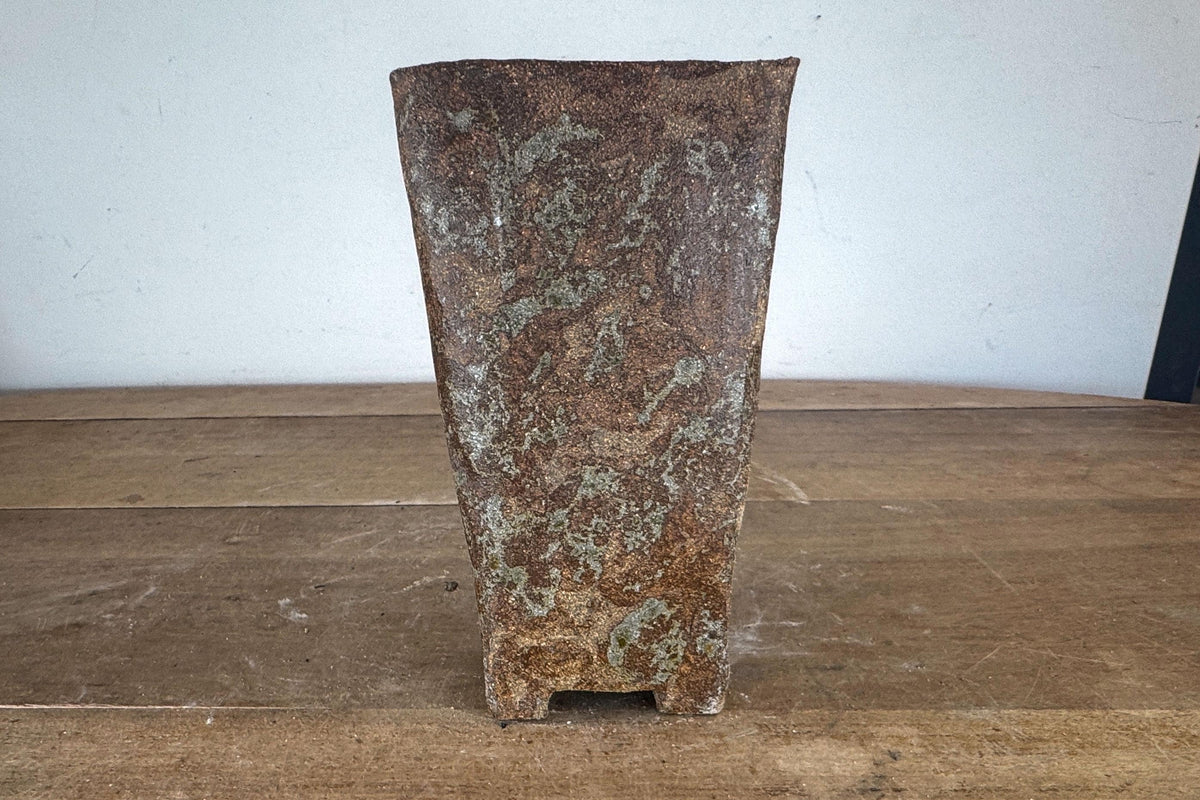 12cm Square Cascade Brown Woodash Finish Stoneware Bonsai Pot