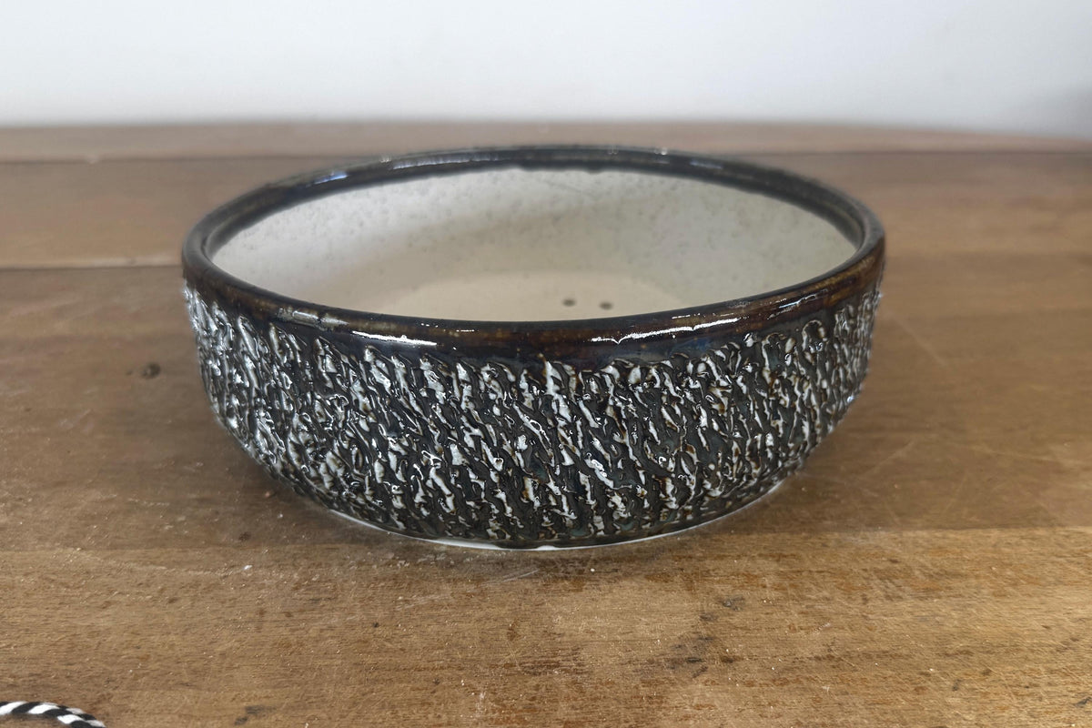 Round 20.5cm Brown and White Glazed Stoneware Bonsai Pot