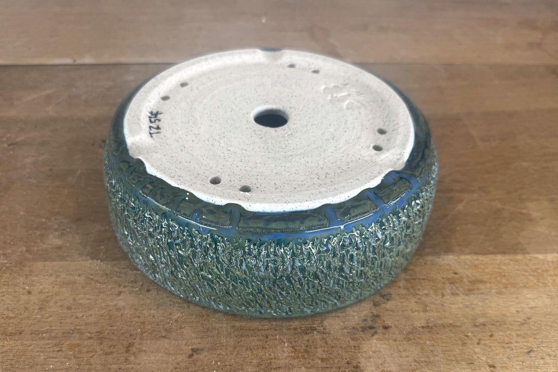 Round 20cm Green Glazed Stoneware Bonsai Pot