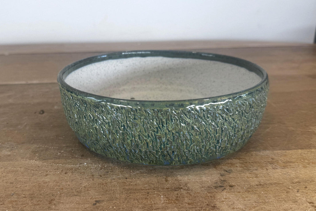 Round 20cm Green Glazed Stoneware Bonsai Pot