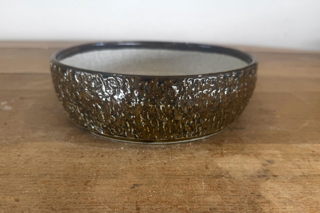 Round 20cm Brown Glazed Stoneware Bonsai Pot