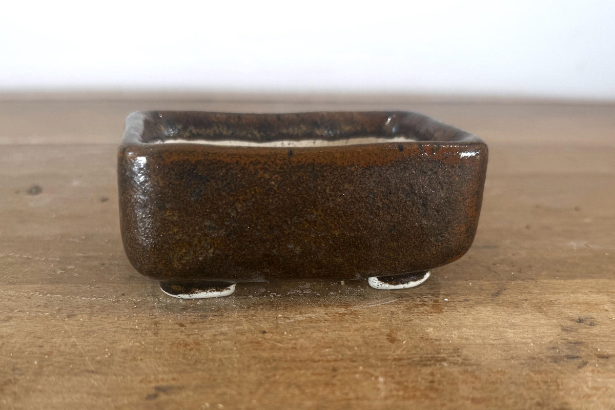 Rectangular 10cm Brown Glazed Stoneware Bonsai Pot
