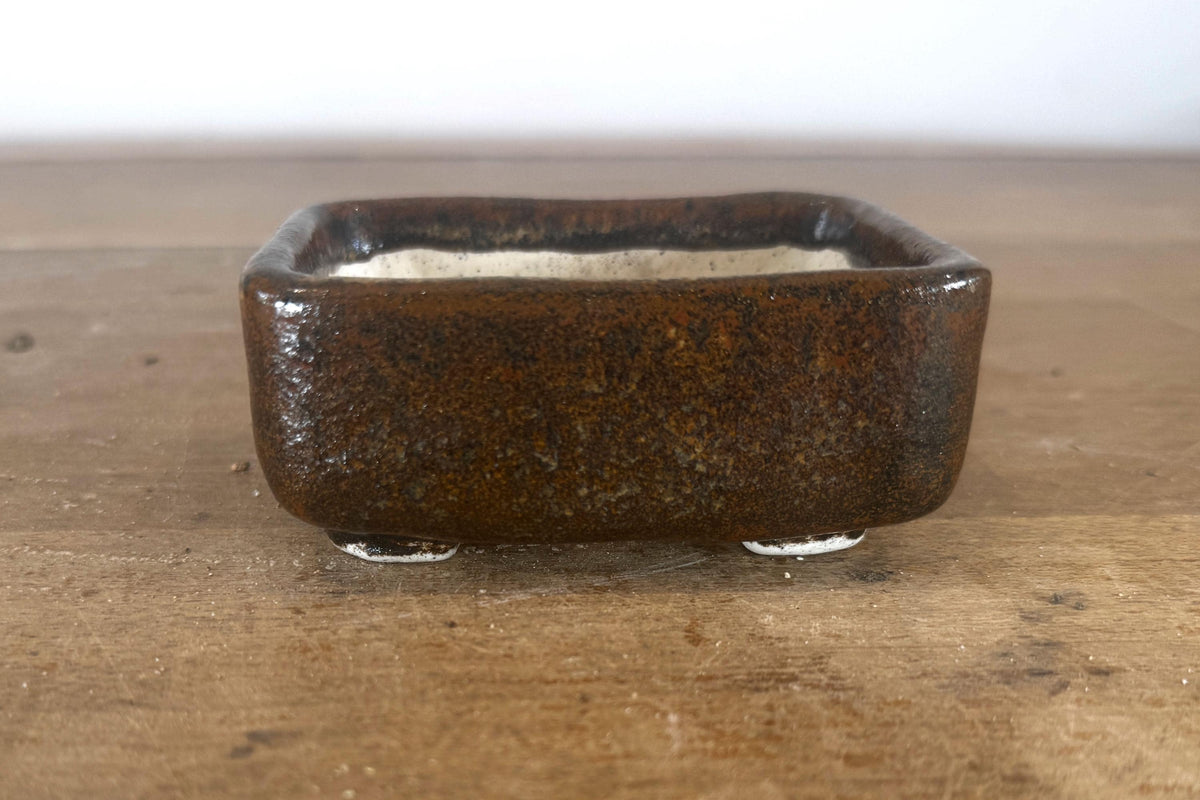 Rectangular 10cm Brown Glazed Stoneware Bonsai Pot