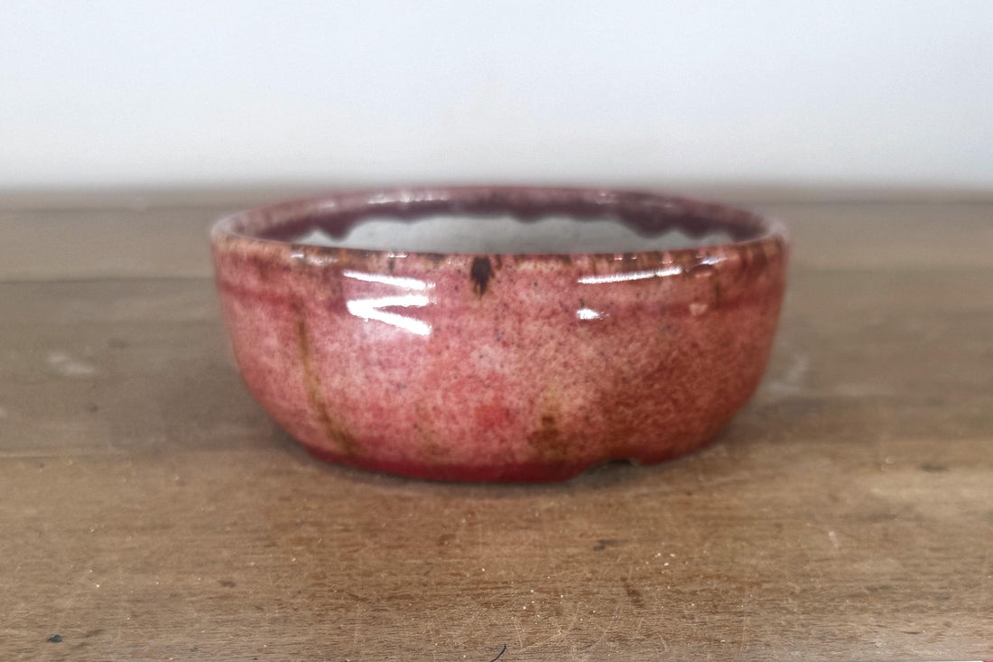 Round 14cm Pink Glazed Stoneware Bonsai Pot