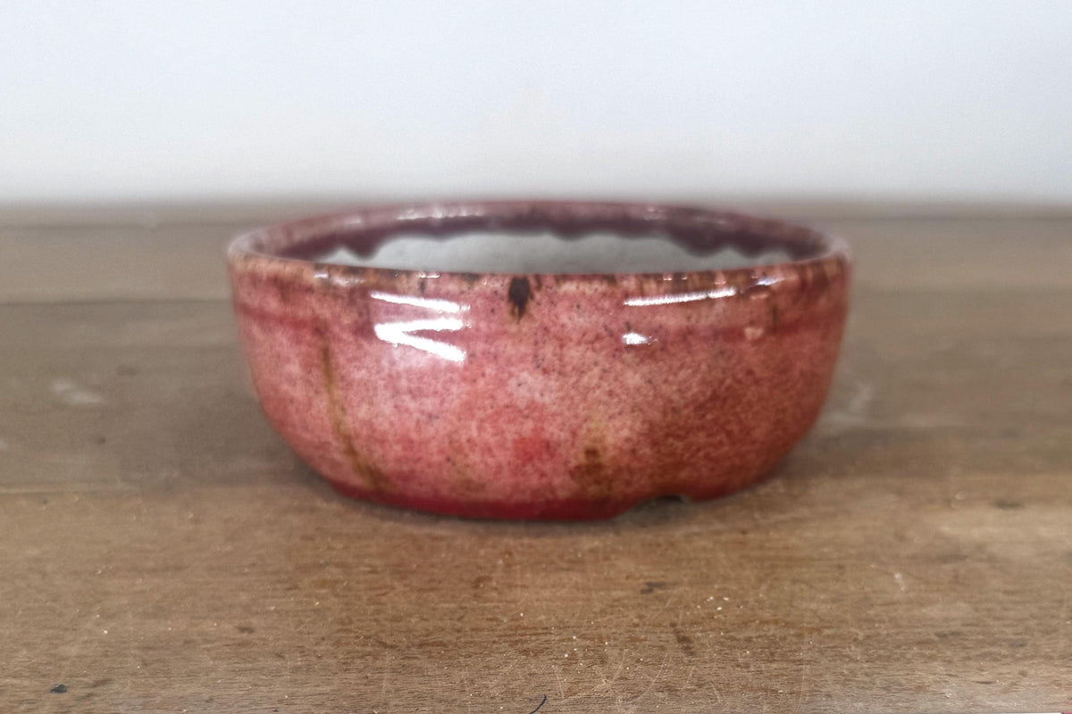 Round 14cm Pink Glazed Stoneware Bonsai Pot
