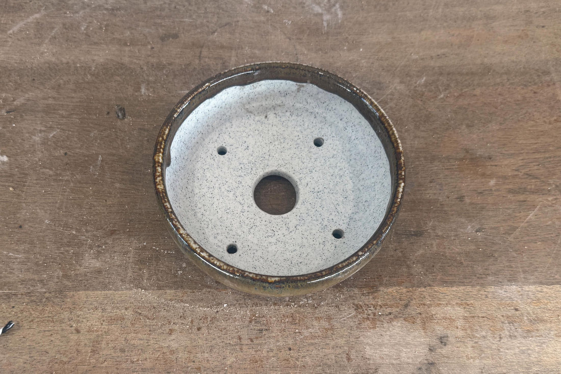 Round 13.5cm Brown Glazed Stoneware Bonsai Pot