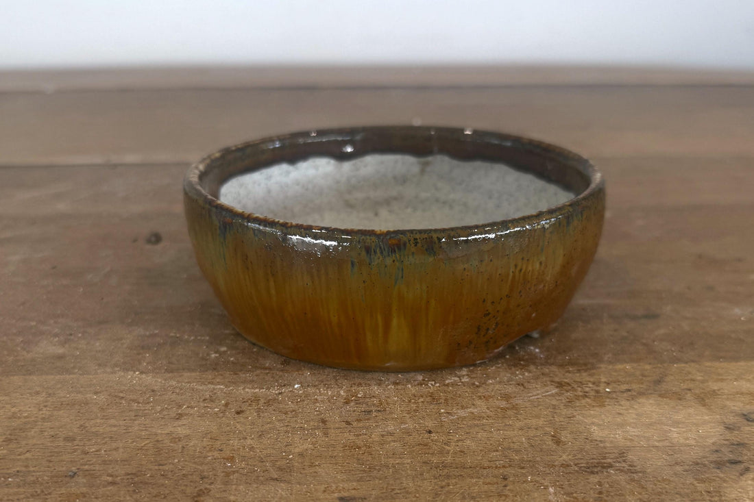 Round 13.5cm Brown Glazed Stoneware Bonsai Pot
