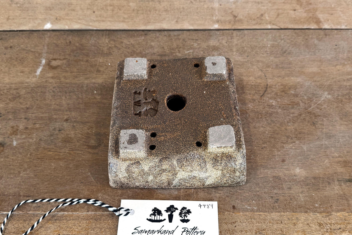 Square 14cm Brown Stoneware Woodash Bonsai Pot