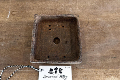 Square 14cm Brown Stoneware Woodash Bonsai Pot