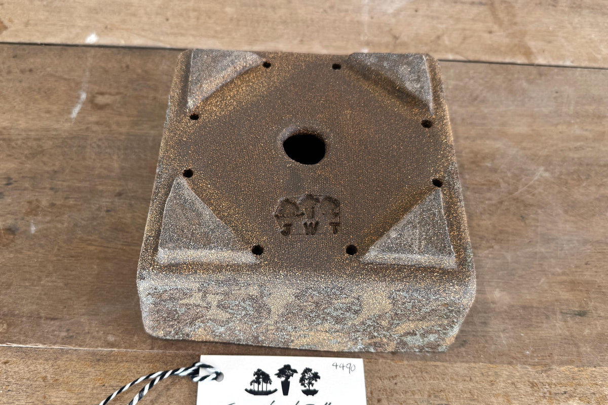 Square 17.5cm Brown Stoneware Woodash Bonsai Pot