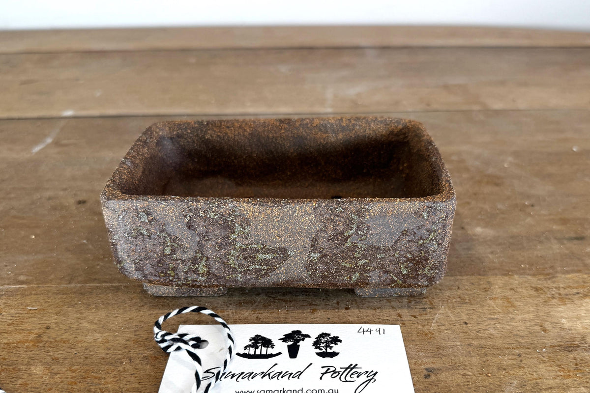 Rectangular 14.5cm Brown Stoneware Woodash Bonsai Pot
