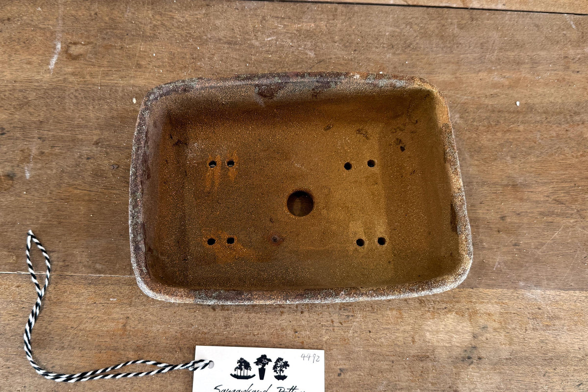 Rectangular 21.5cm Brown Stoneware Woodash Bonsai Pot