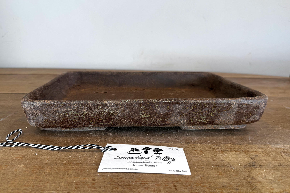 Rectangular 33cm Brown Stoneware Woodash Bonsai Pot