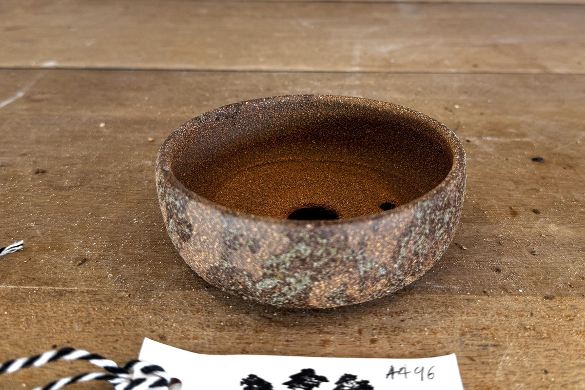 Round 11cm Brown Smooth Stoneware Woodash Bonsai Pot