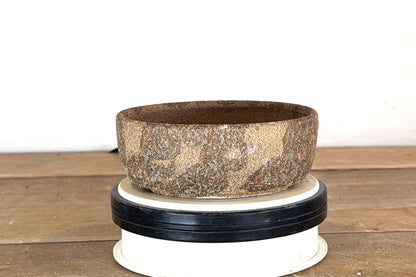 Round 14cm Brown Smooth Stoneware Woodash Bonsai Pot