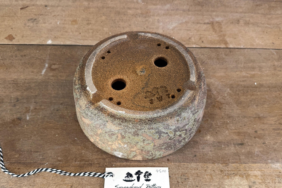 Round 20.5cm Brown Smooth Stoneware Woodash Bonsai Pot