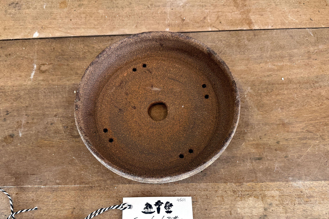 Round 21.5cm Brown Smooth Stoneware Woodash Bonsai Pot
