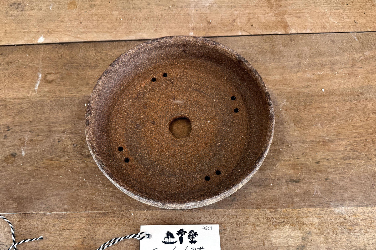 Round 21.5cm Brown Smooth Stoneware Woodash Bonsai Pot