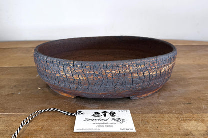 Oval 31cm White and Brown Stoneware Unglazed Bonsai Pot