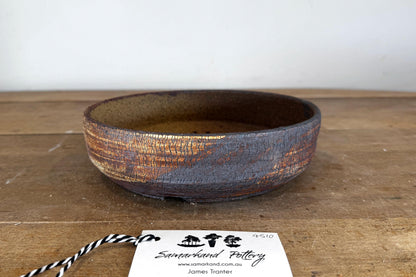 Round 22cm White and Brown Stoneware Unglazed Bonsai Pot
