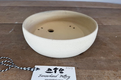 Round 21cm Beige Smooth Stoneware Bonsai Pot
