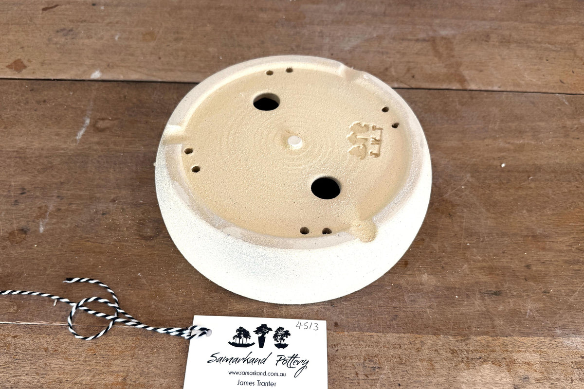 Round 21cm Beige Smooth Stoneware Bonsai Pot