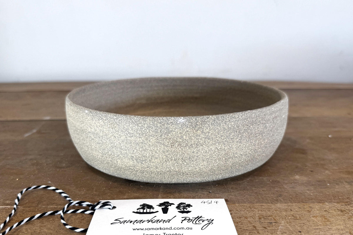 Round 21.5cm Beige Smooth Stoneware Bonsai Pot