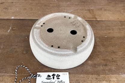 Round 21.5cm Beige Smooth Stoneware Bonsai Pot