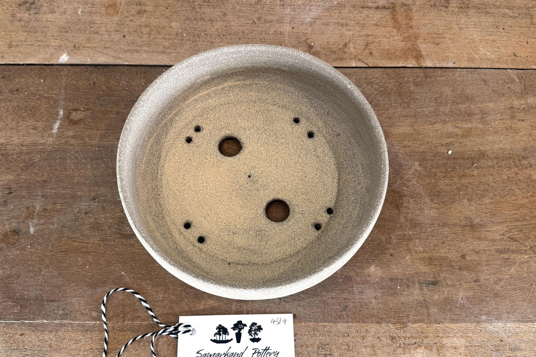 Round 21.5cm Beige Smooth Stoneware Bonsai Pot