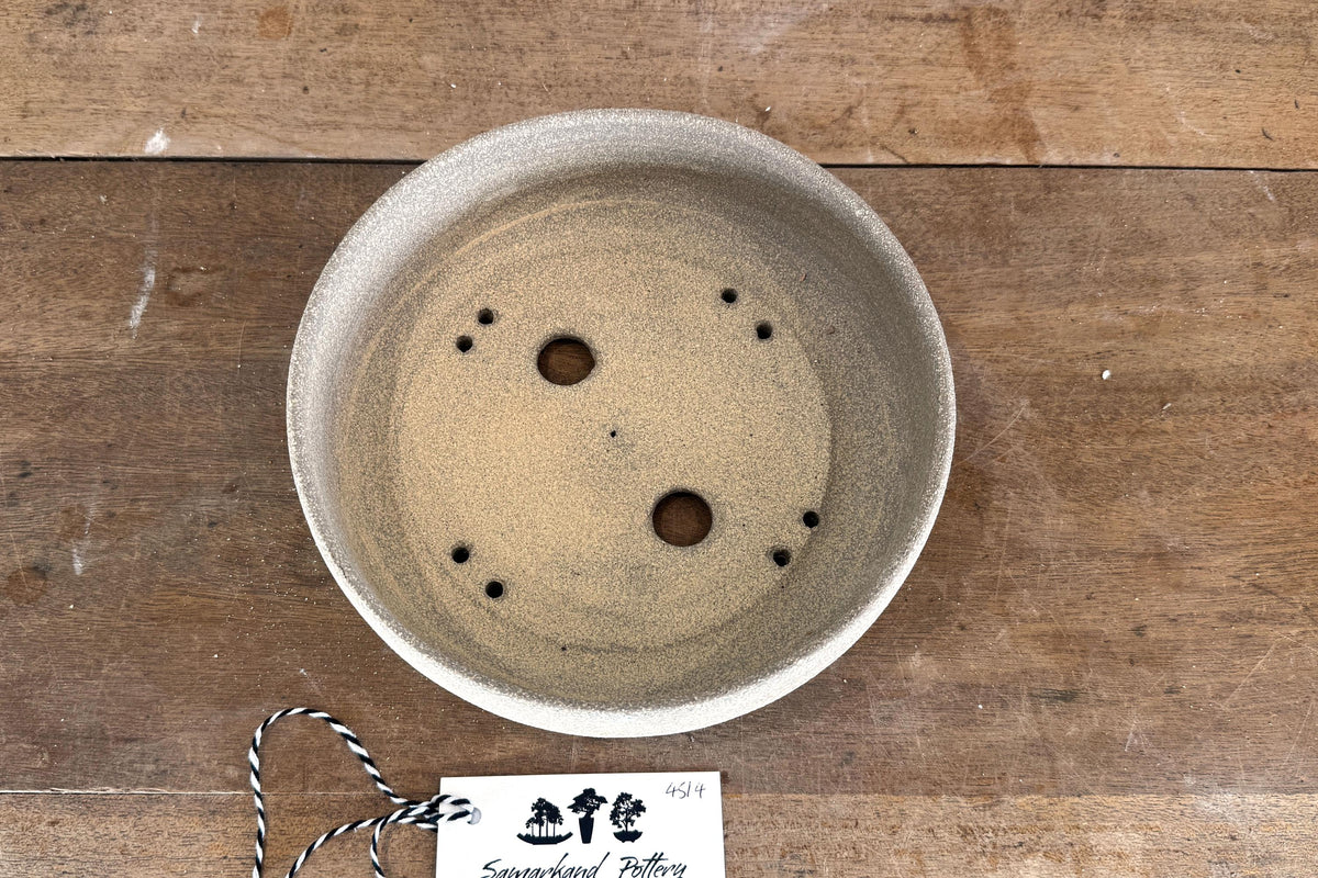 Round 21.5cm Beige Smooth Stoneware Bonsai Pot