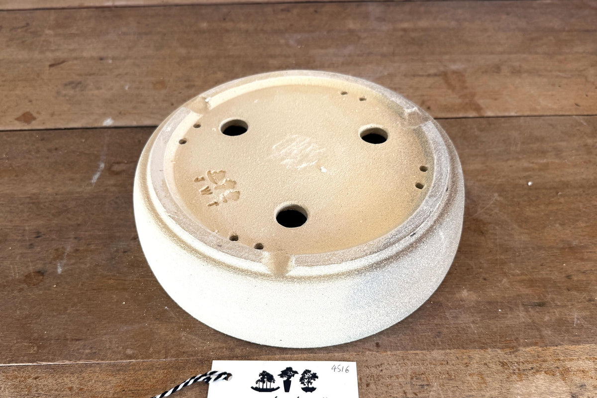 Round 24cm Beige Smooth Stoneware Bonsai Pot