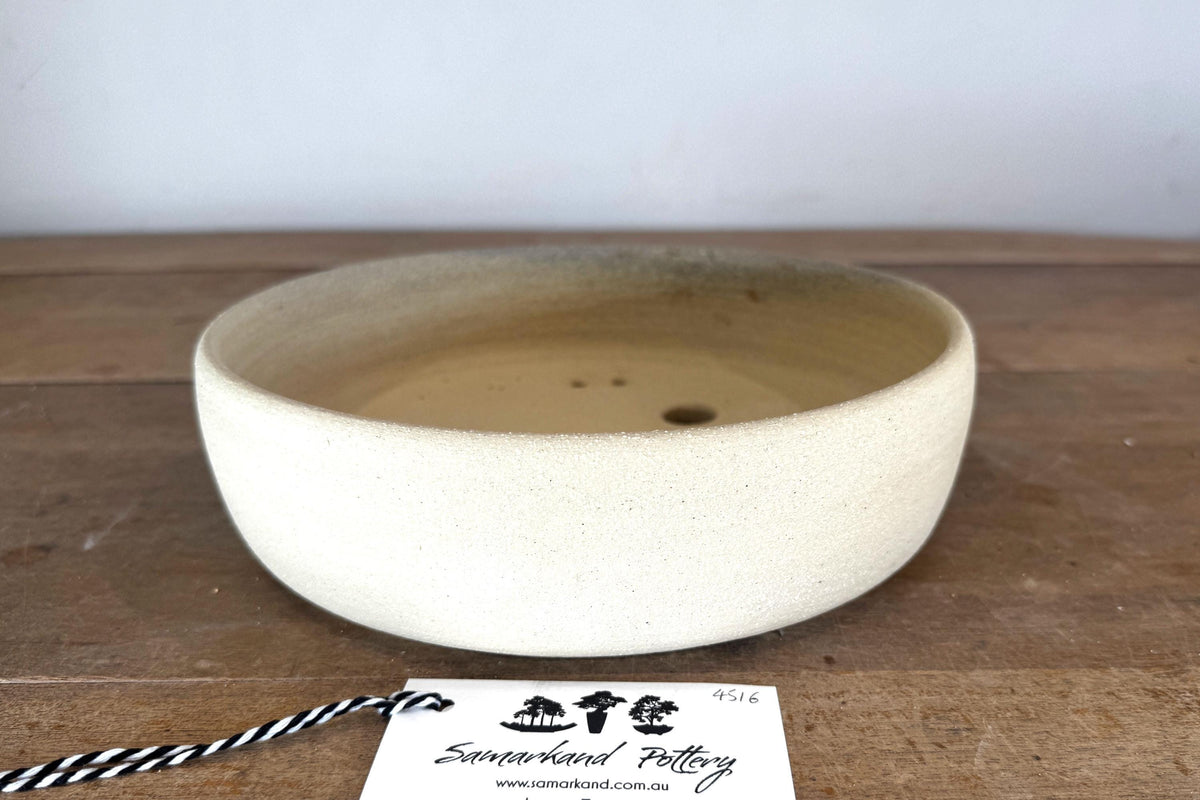 Round 24cm Beige Smooth Stoneware Bonsai Pot