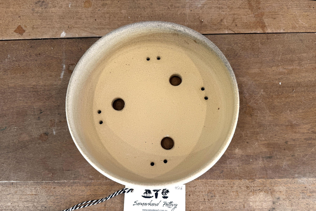 Round 24cm Beige Smooth Stoneware Bonsai Pot