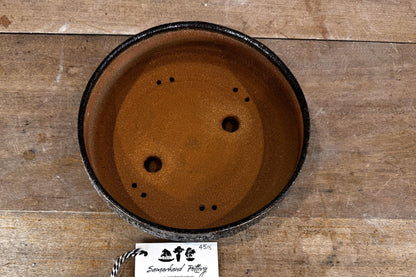Round 24cm Brown and Blue Glazed Stoneware Bonsai Pot