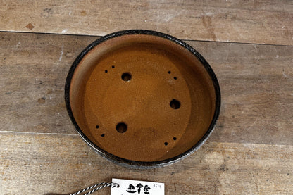 Round 27.5cm Brown and Blue Glazed Stoneware Bonsai Pot