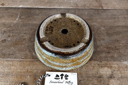 Round 26cm Brown and Blue Smooth Glazed Stoneware Bonsai Pot