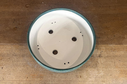 Round 24.5cm Blue Green Glazed Stoneware Bonsai Pot
