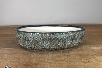 Oval 27.5cm Green and Brown Glazed Stoneware Bonsai Pot