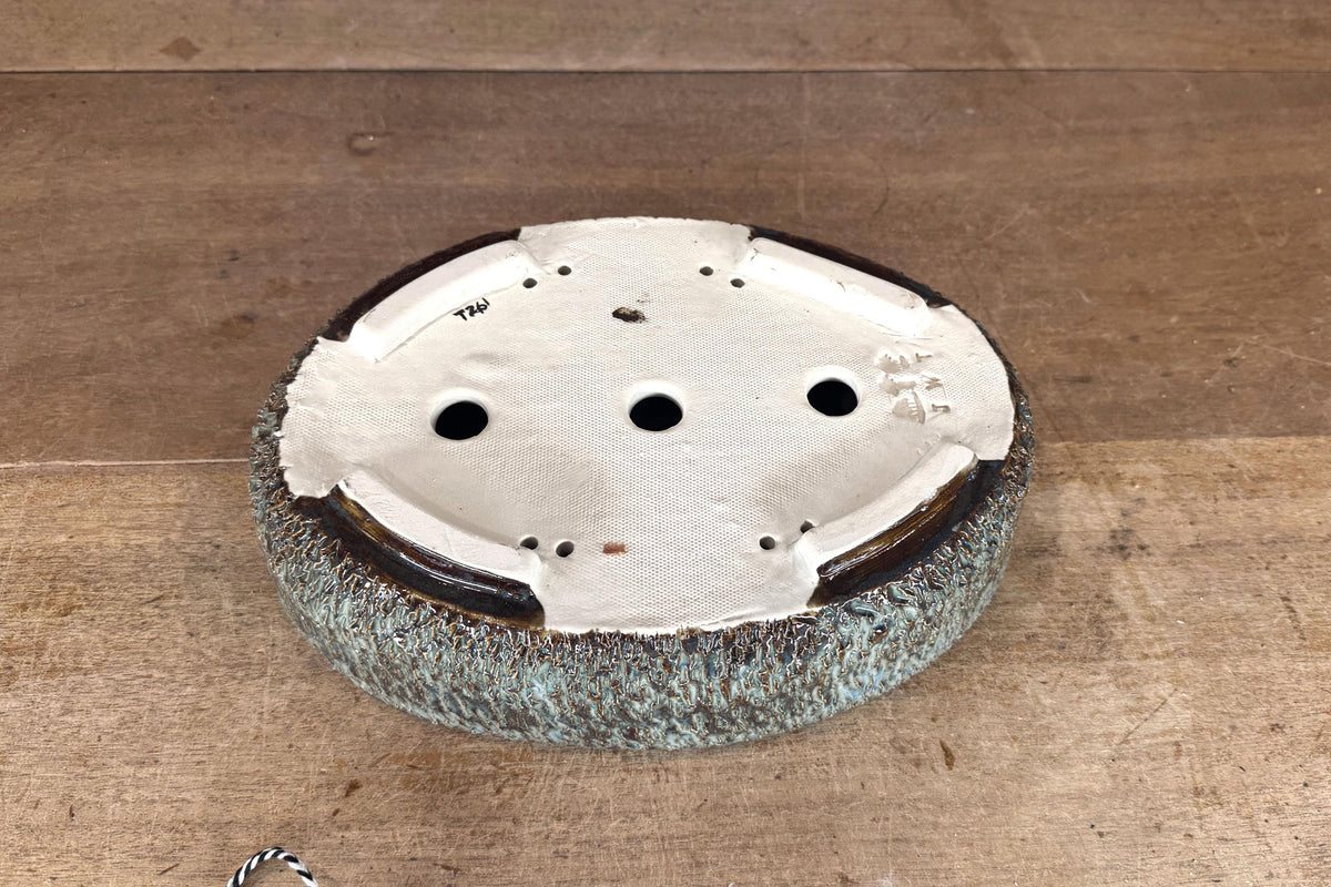 Oval 27.5cm Green and Brown Glazed Stoneware Bonsai Pot